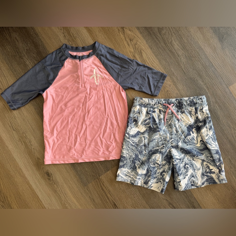 Boys Wonder Nation Bathing Suit Set - Shirt & Swim Shorts Size Medium 8